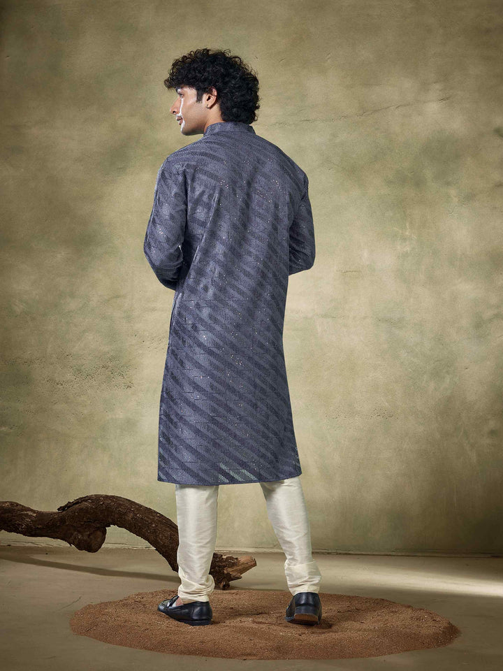 Grey Viscose Sequence Traditional Men's Kurta