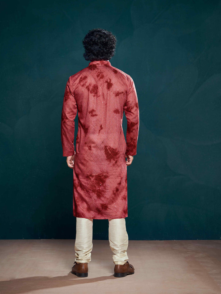 Flowy Red Shibori Dyed Viscose Sequence Men's Kurta
