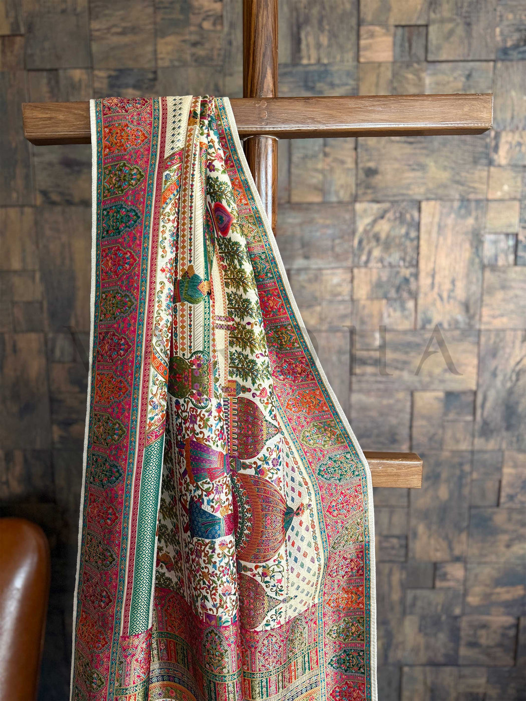 Off-White Banarasi Katan Silk Saree | Darbari Style with Traditional Kalamkari Zari Work
