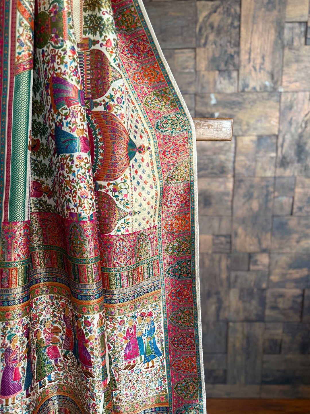 Off-White Banarasi Katan Silk Saree | Darbari Style with Traditional Kalamkari Zari Work