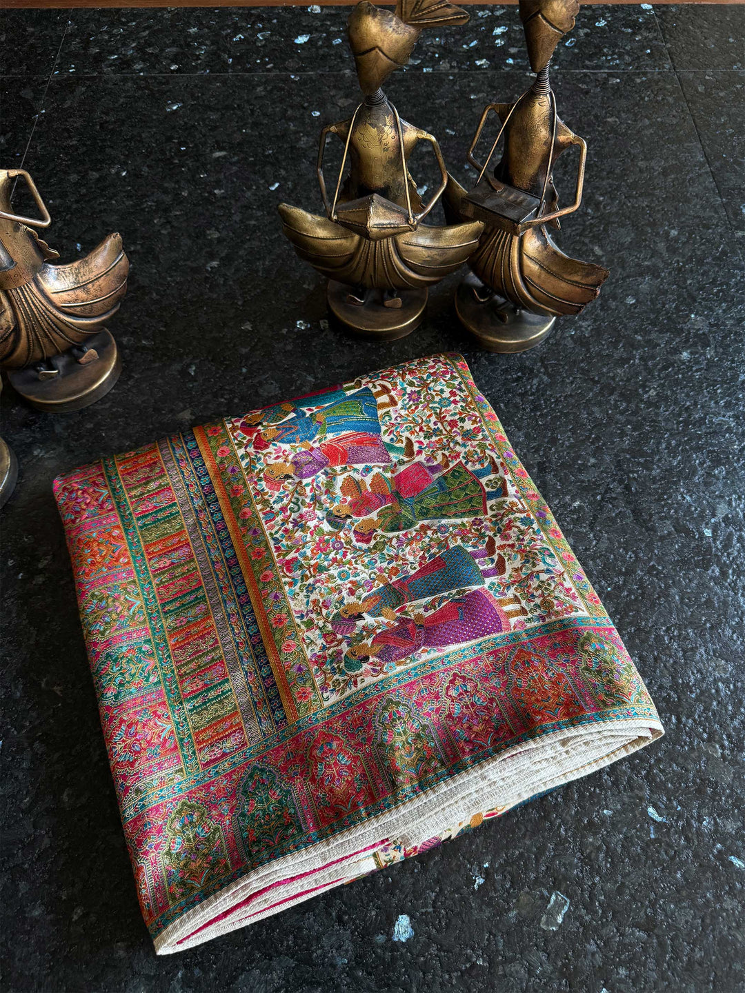 Off-White Banarasi Katan Silk Saree | Darbari Style with Traditional Kalamkari Zari Work
