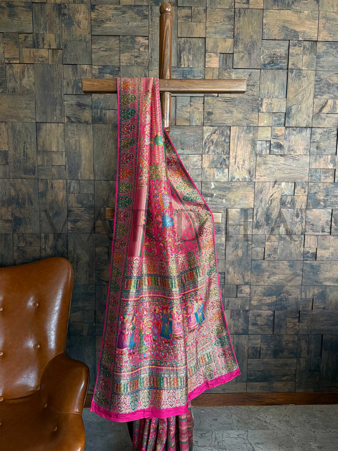 Pink Banarasi Katan Silk Saree | Darbari Style with Traditional Kalamkari Zari Work