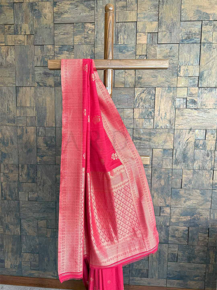 Viva Magenta Tussar Silk Saree with Zari Border