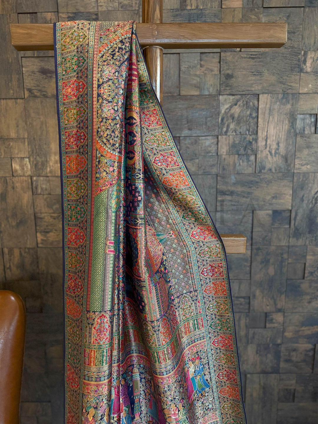 Navy Blue Banarasi Katan Silk Saree | Darbari Style with Traditional Kalamkari Zari Work