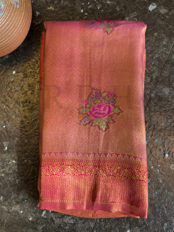Lilac–Pink Kalamkari Art Silk Saree with Woven Zari work