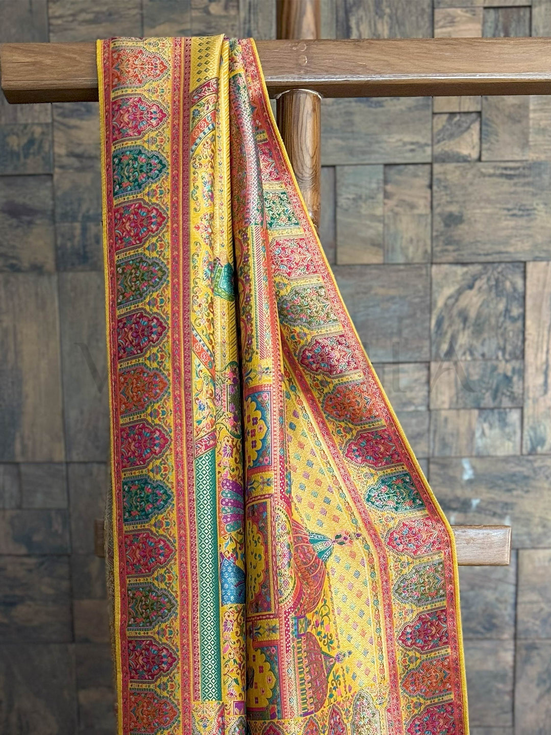 Mustard Yellow Banarasi Katan Silk Saree | Darbari Style with Traditional Kalamkari Zari Work