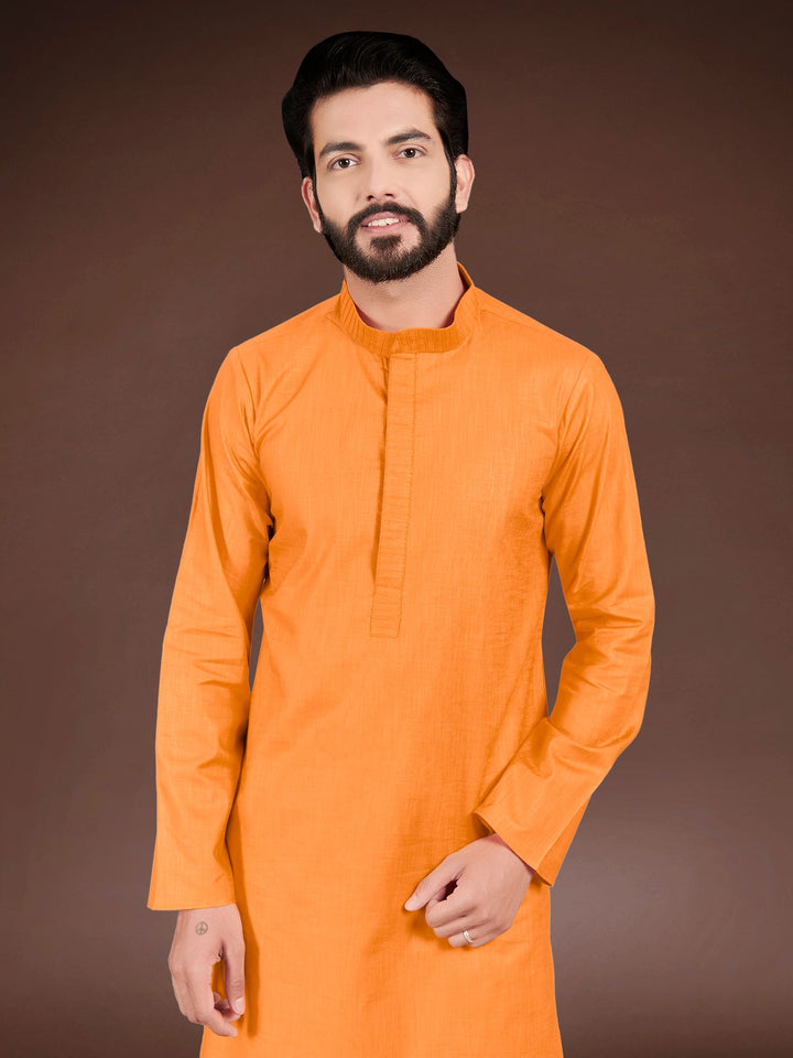 Nectarine Straight Cotton Kurta Set for Weddings & Celebrations – Full Sleeves