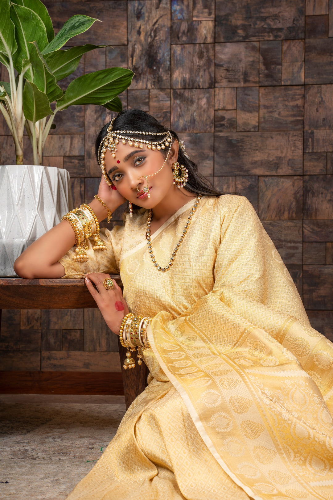 Gardenia Cream Golden Zari Kanjivaram Silk Saree