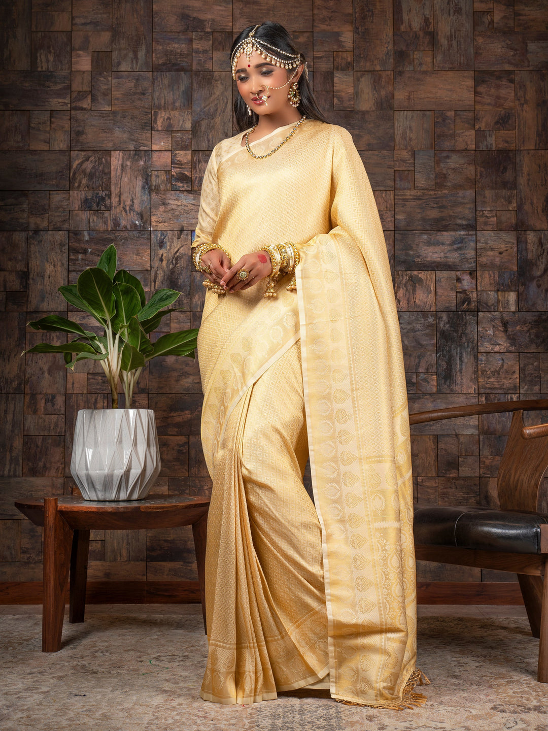 Gardenia Cream Golden Zari Kanjivaram Silk Saree