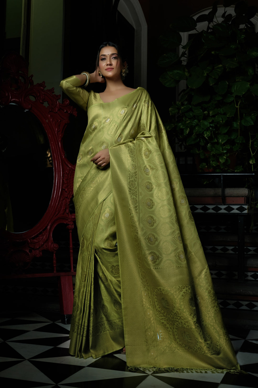 Jade Green Copper-Silver Zari Kanjivaram Silk Saree