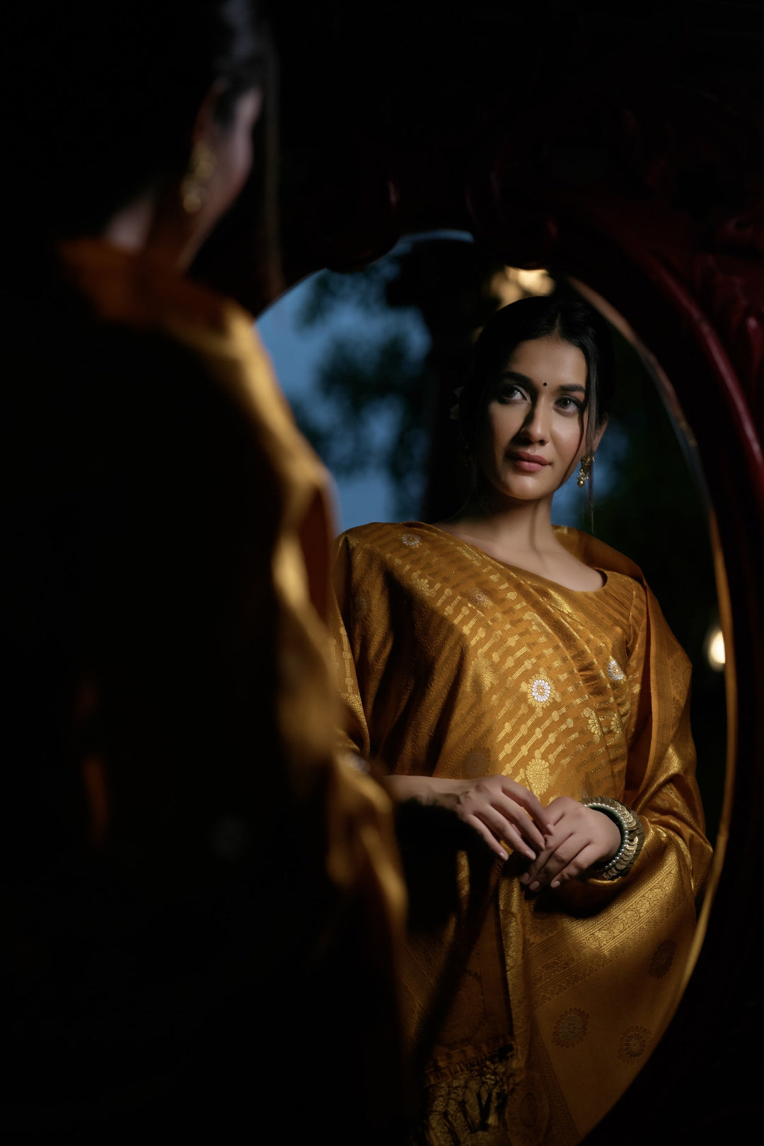 Royal Mustard Yellow Copper-Silver Zari Kanjeevaram Silk Saree | House of Vardha