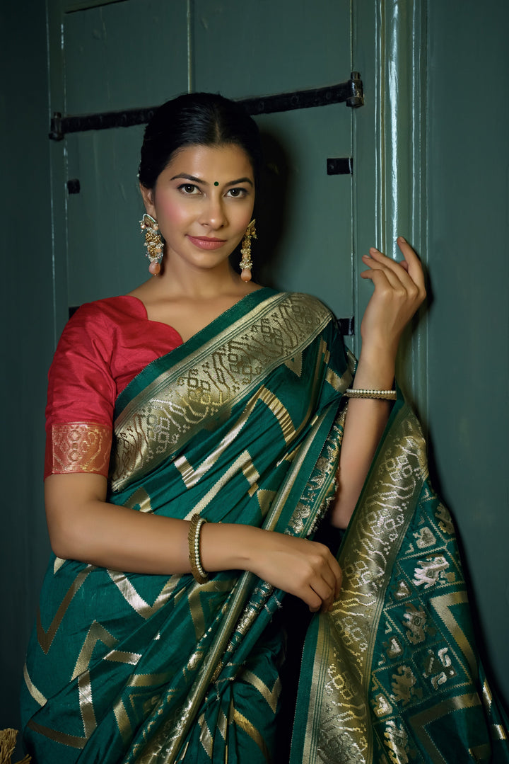 Phthalo Green Golden Zari Banarasi Silk Saree