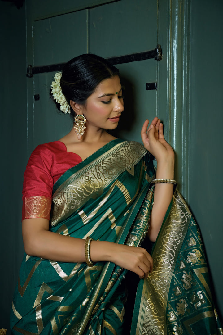 Phthalo Green Golden Zari Banarasi Silk Saree