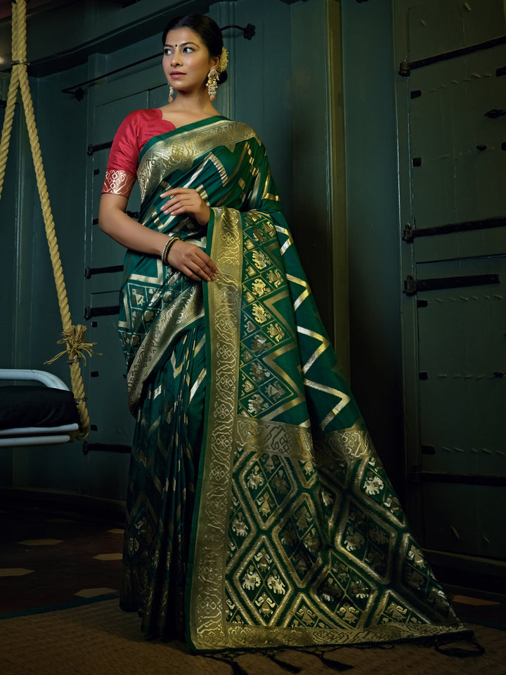 Phthalo Green Golden Zari Banarasi Silk Saree