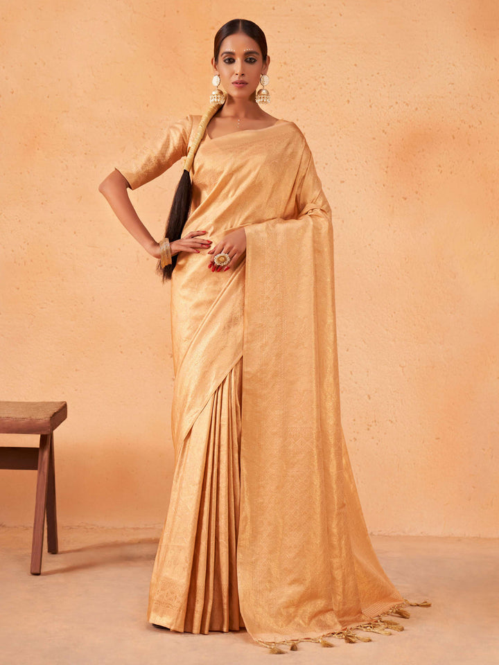 Golden Glow Gold Zari Kanjeevaram Silk Saree for Mehendi Function | House of Vardha