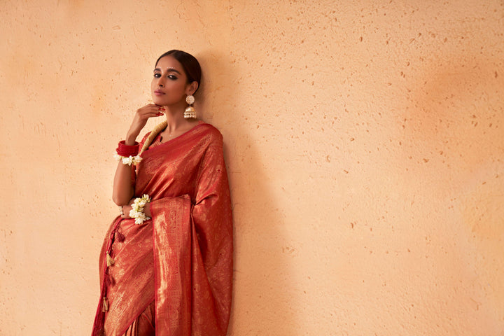 Ruby Red Gold Zari Kanjivaram Silk Saree