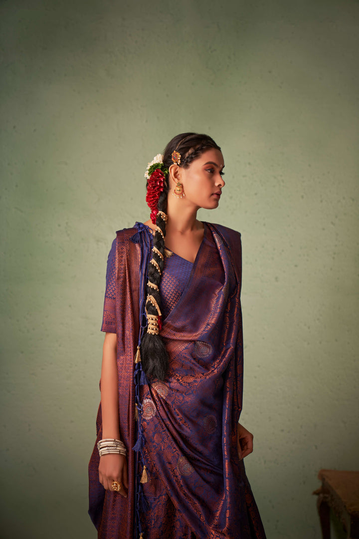 Elegant Wedding Wear Saree with Copper Zari Work