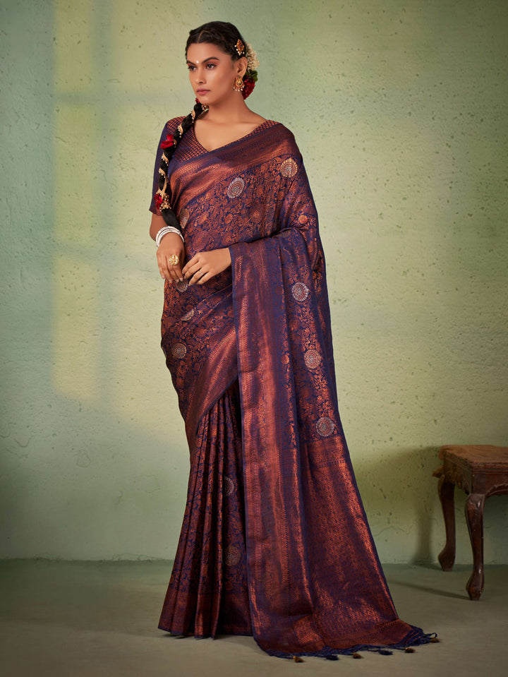 Luxurious Silk Saree with Designer Zari Border and Matching Blouse Piece