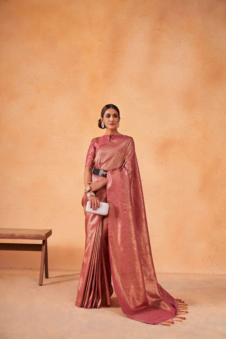 Silk Blend Kanjivaram Saree Featuring Rich Gold Accents