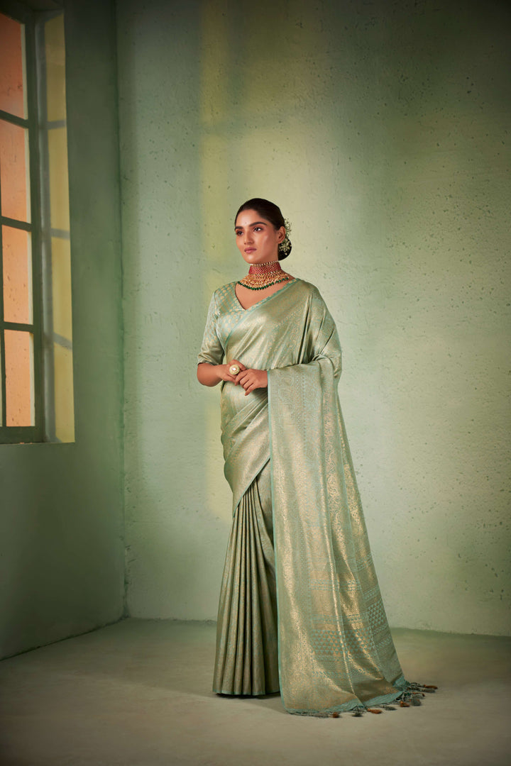 Moss Green Gold Zari Kanjivaram Silk Saree