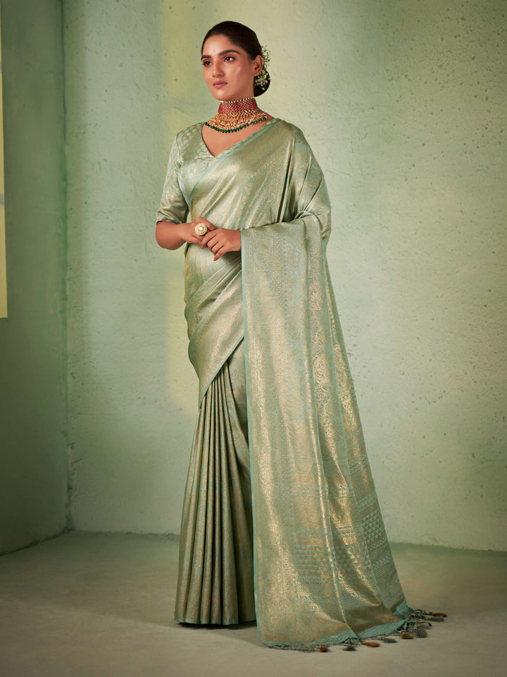Moss Green Gold Zari Kanjivaram Silk Saree