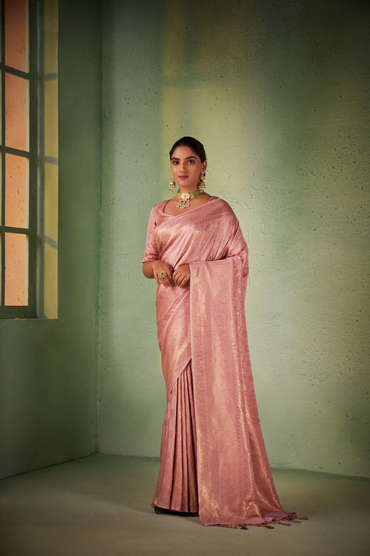 Pastel Pear Gold Zari Kanjivaram Silk Saree