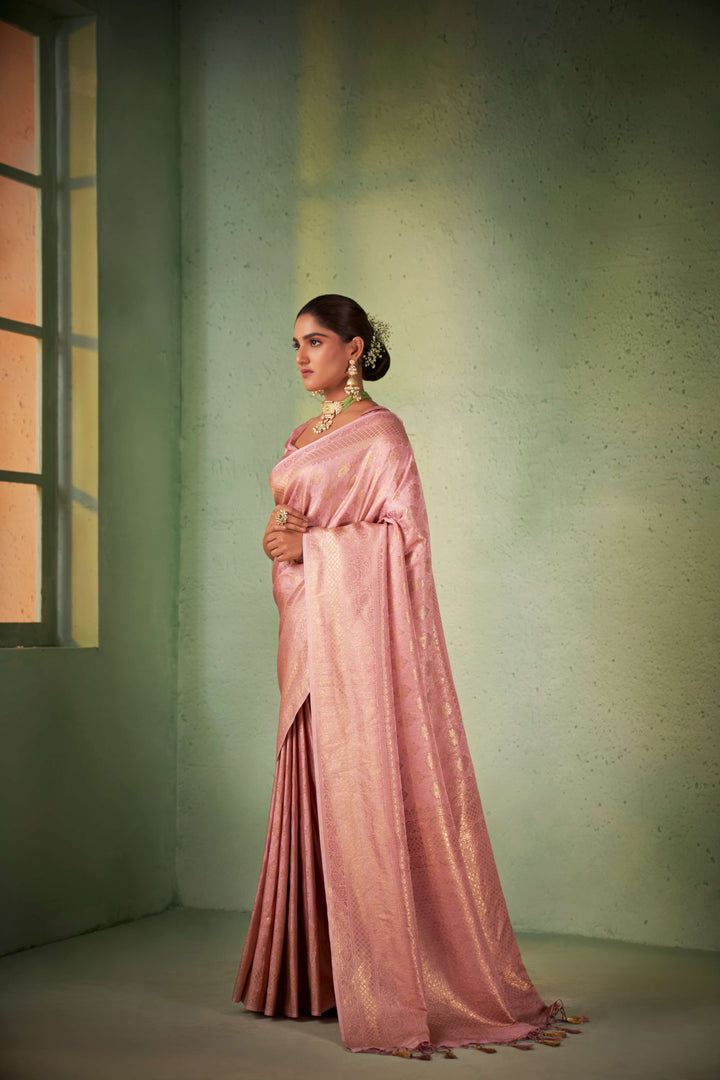Pastel Pear Gold Zari Kanjivaram Silk Saree