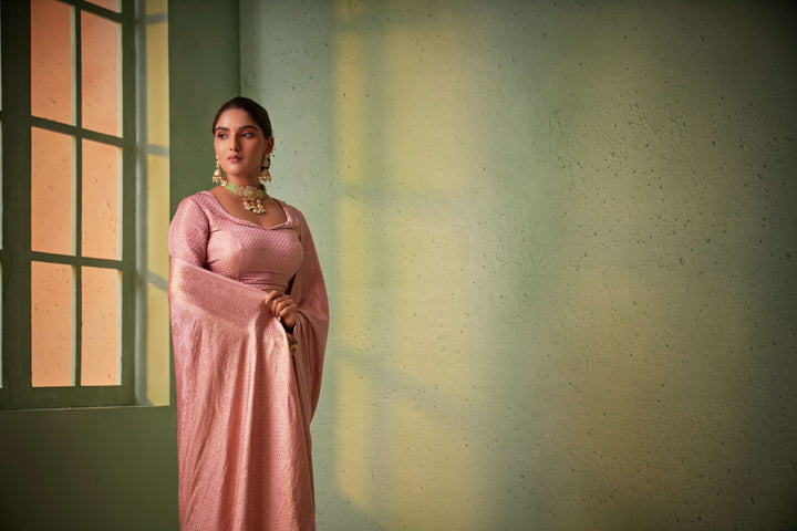 Pastel Pear Gold Zari Kanjivaram Silk Saree