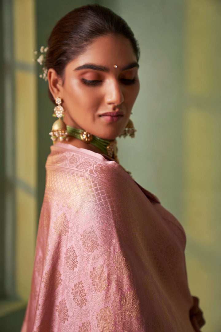 Pastel Pear Gold Zari Kanjivaram Silk Saree