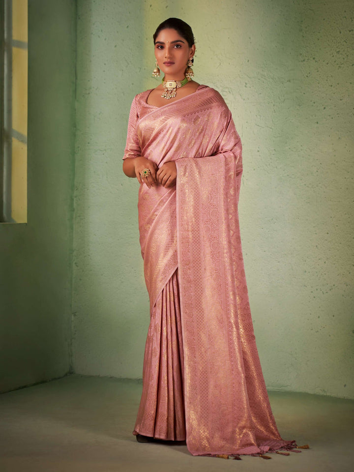 Pastel Pear Gold Zari Kanjivaram Silk Saree