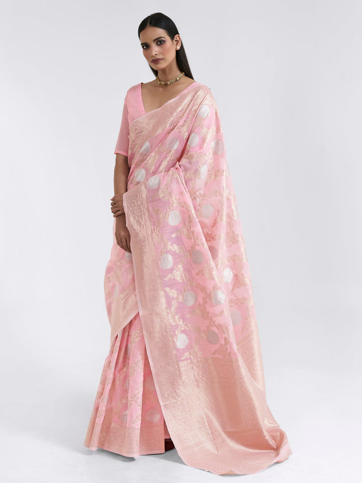 Pastel Pink Linen Linen Saree