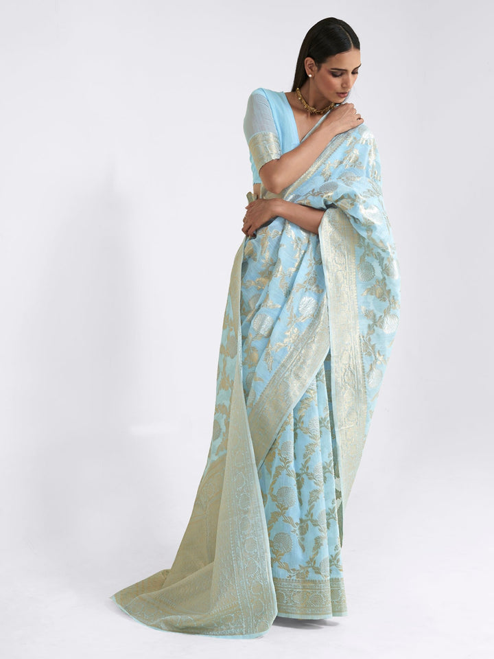 Light Blue Linen Linen Saree