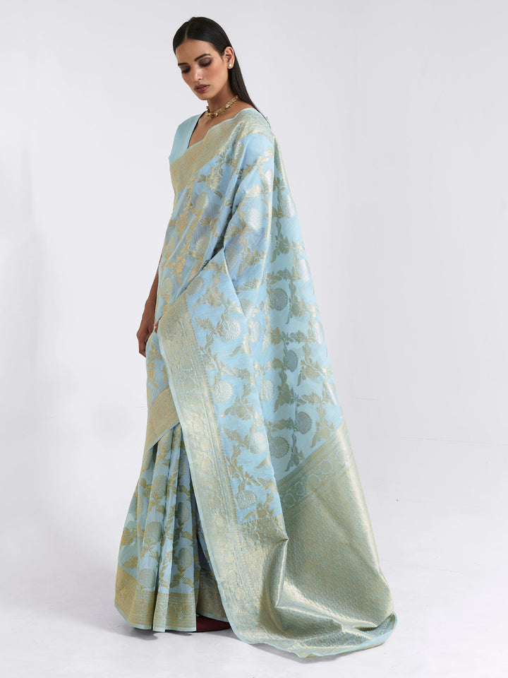 Light Blue Linen Linen Saree