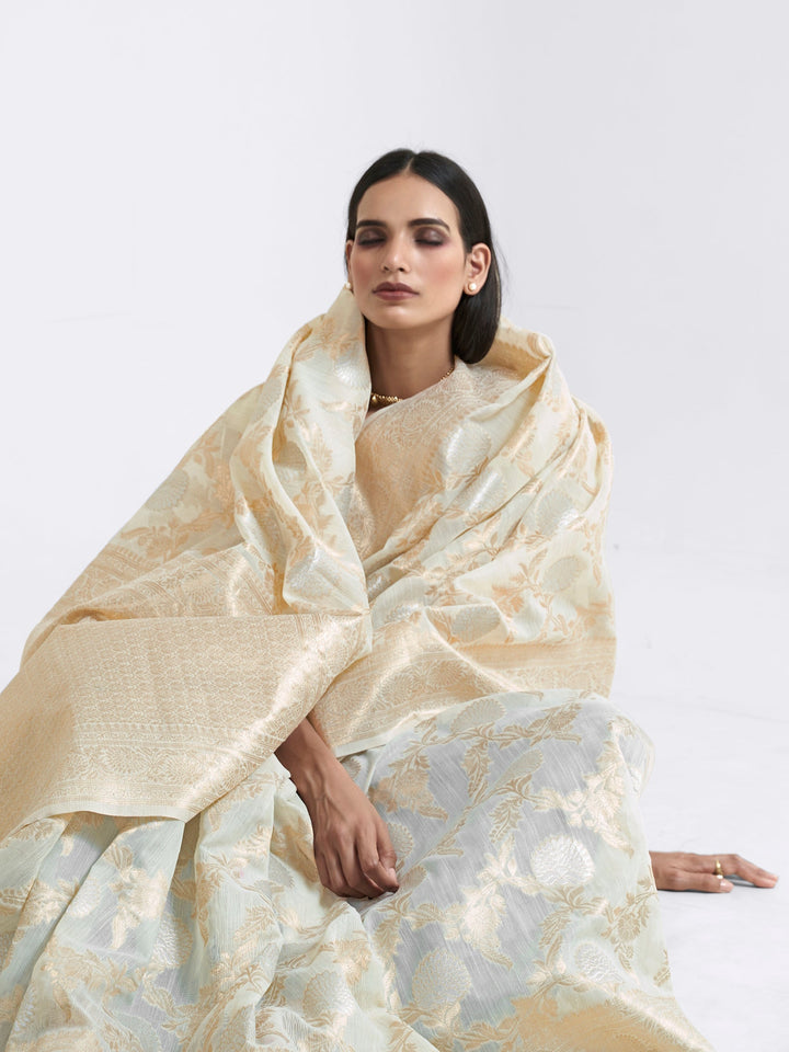 Ivory  White Linen Linen Saree