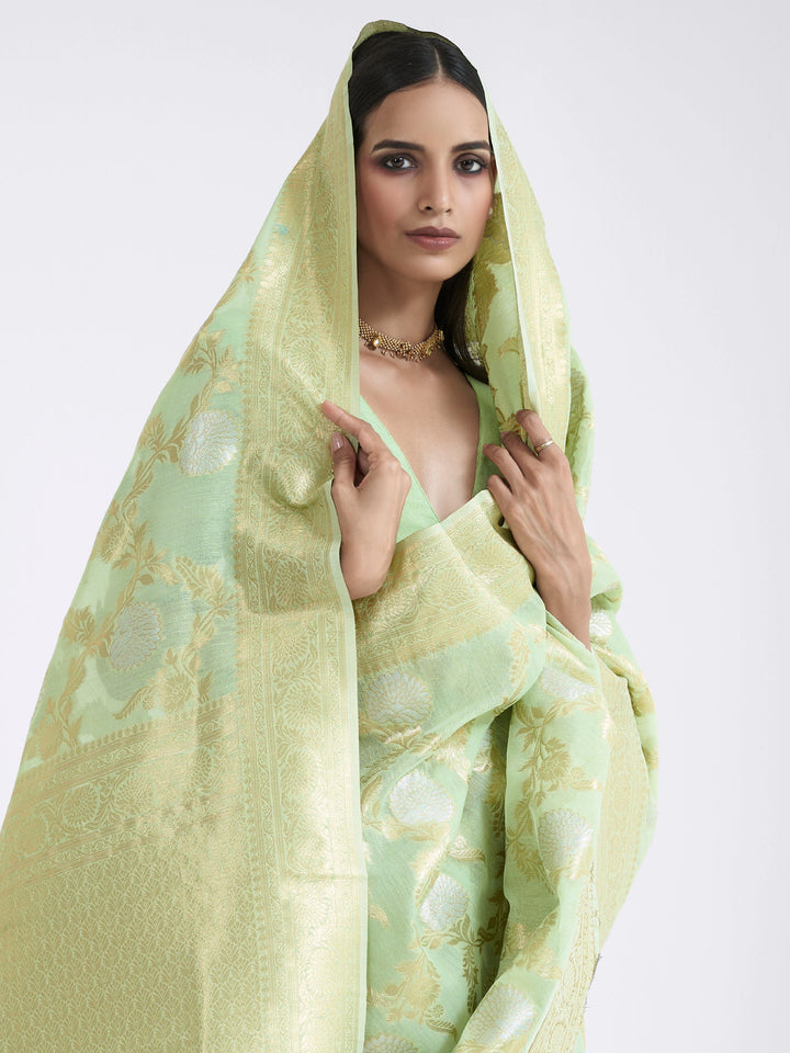 Moss Green Linen Linen Saree