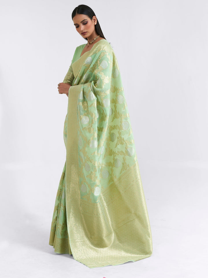 Moss Green Linen Linen Saree