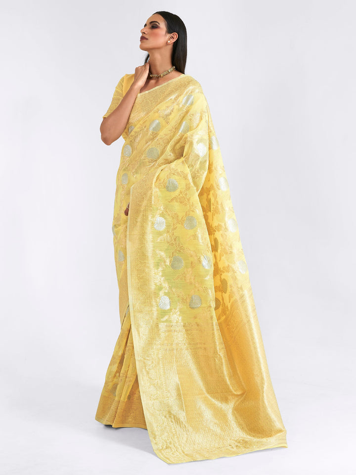 Flax  Yellow Linen Linen Saree