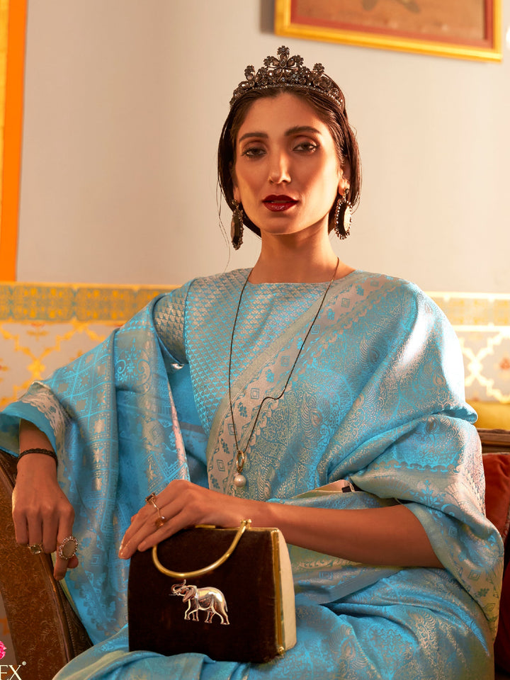 Powder Blue Kanjeevaram Satin Saree