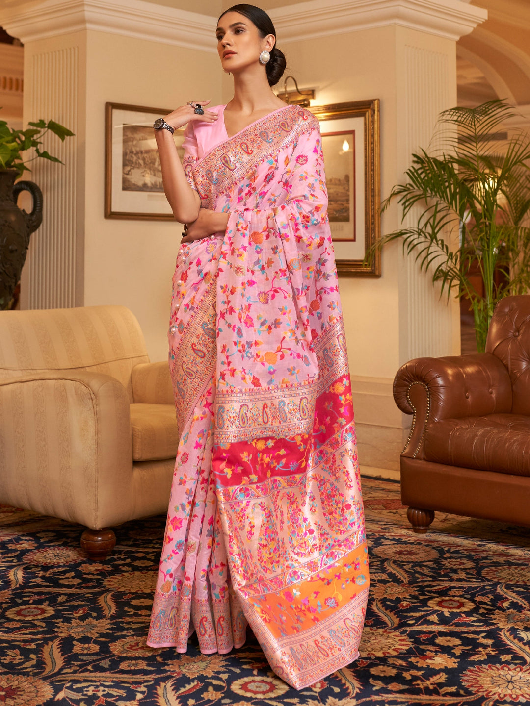 Pastel Pink Pashmina Linen Saree