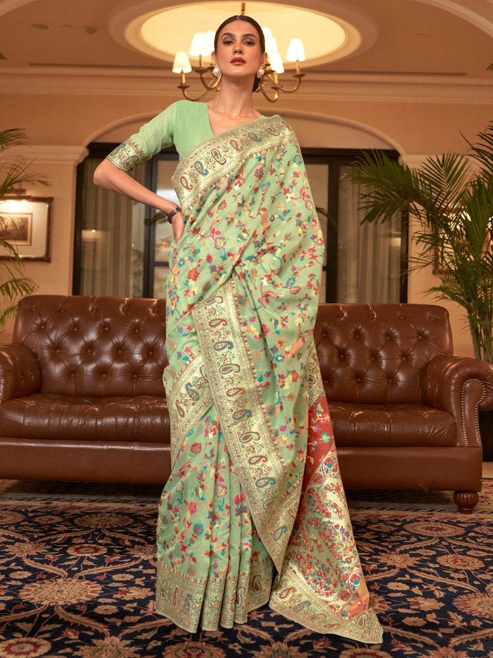 Moss Green Pashmina Linen Saree