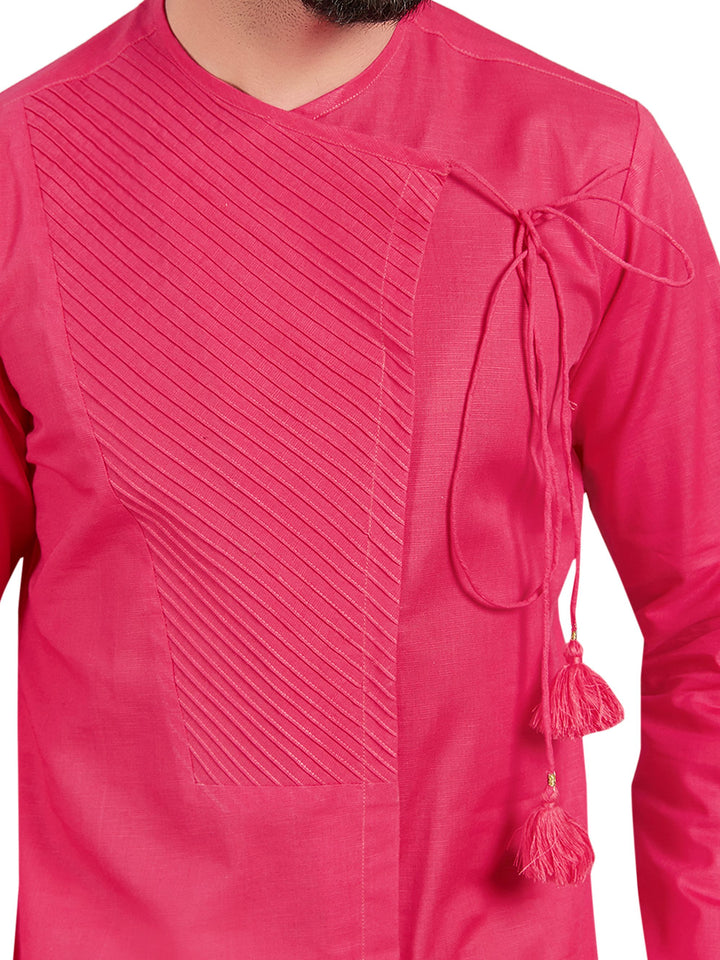 Raspberry Red Angrakha Cotton Kurta for Weddings & Celebrations – Full Sleeves