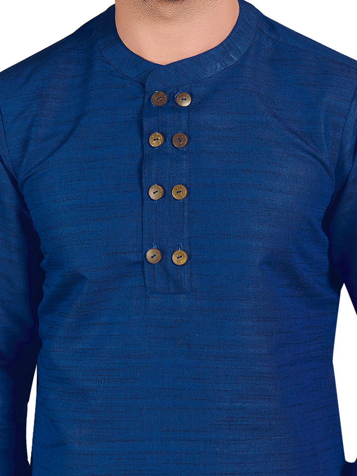 Dark Blue Traditional Solid Straight Cotton Kurta for Wedding and Celebrations