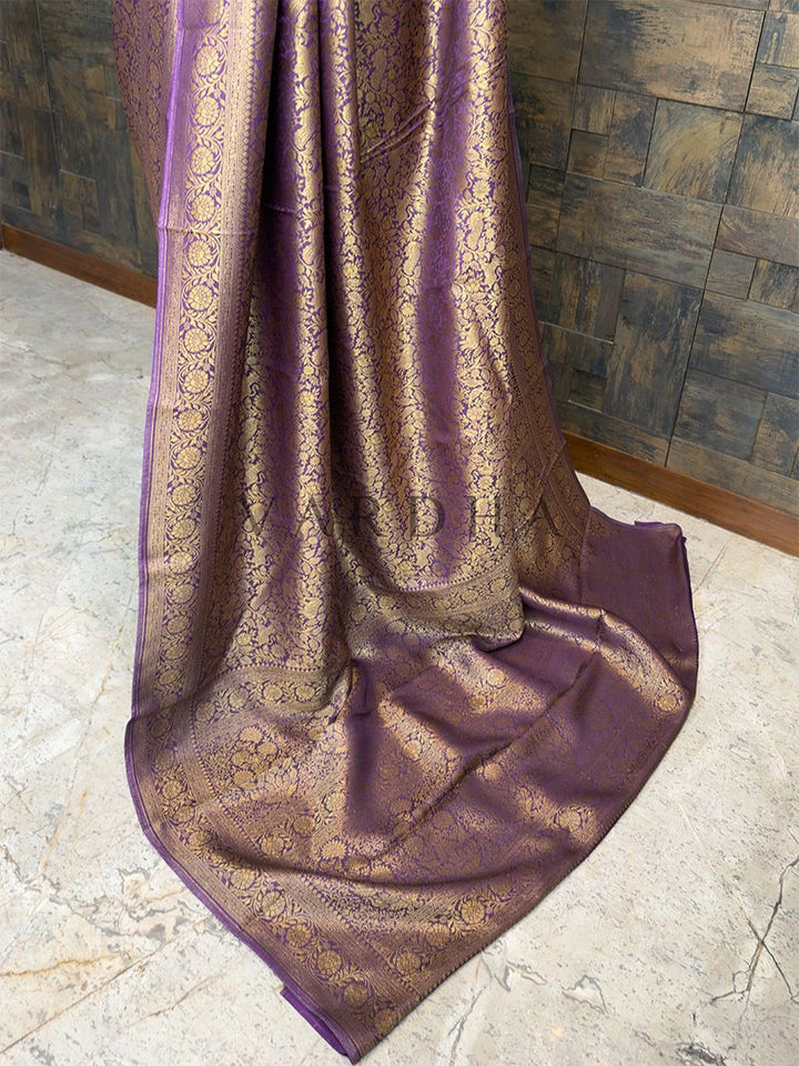 Royal Purple Golden Zari Pure Mysore Silk Saree