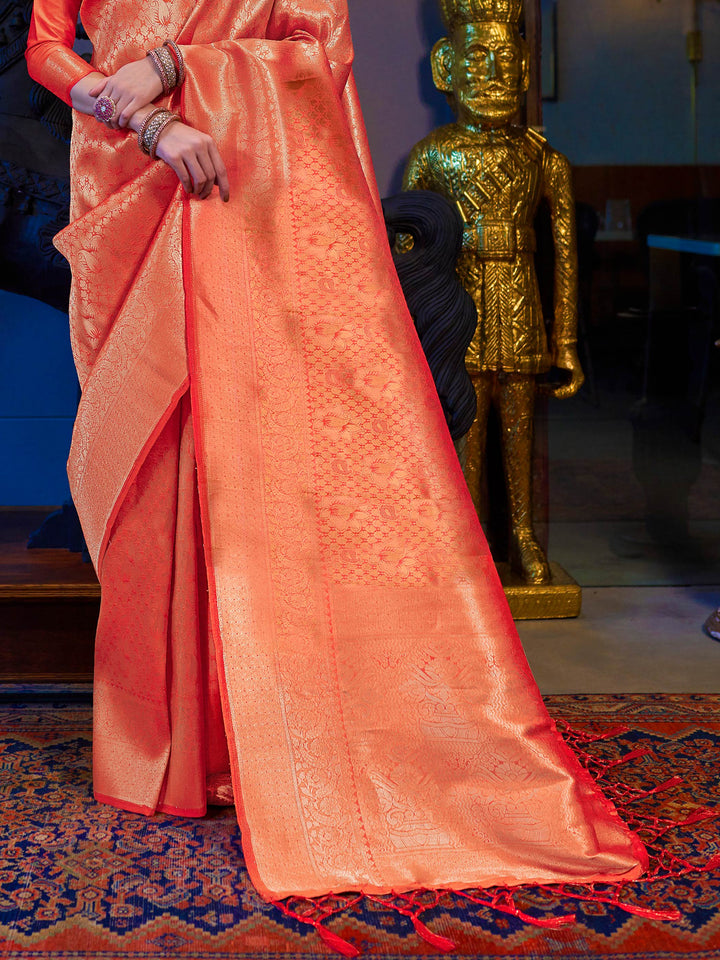 Tangerine Orange Kanjivaram Silk Saree with Woven Zari Work