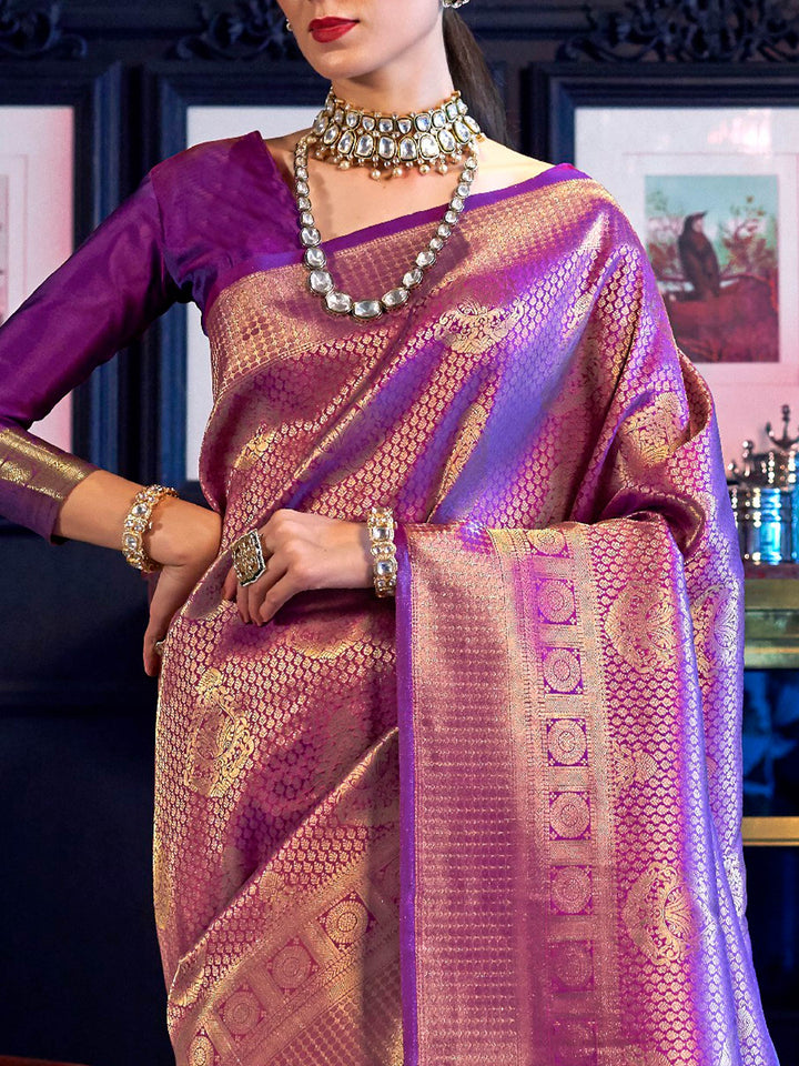 Purple Kanjivaram Silk Saree with Woven Zari Work
