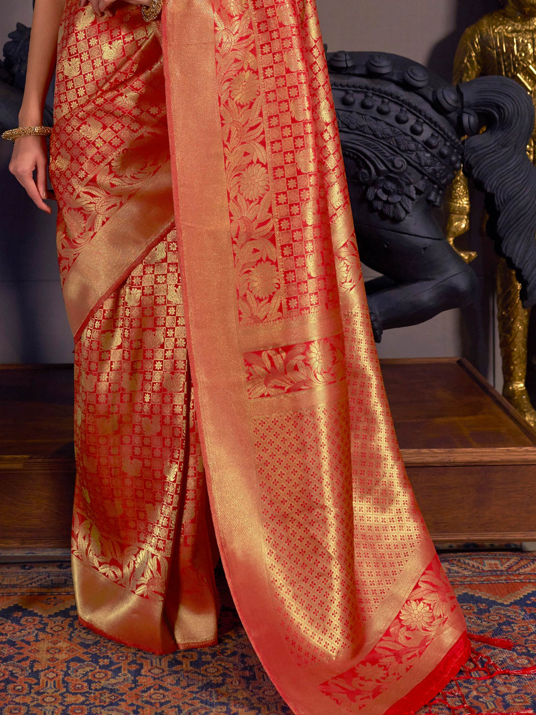 Red Kanjivaram Silk Saree with Woven Zari Work