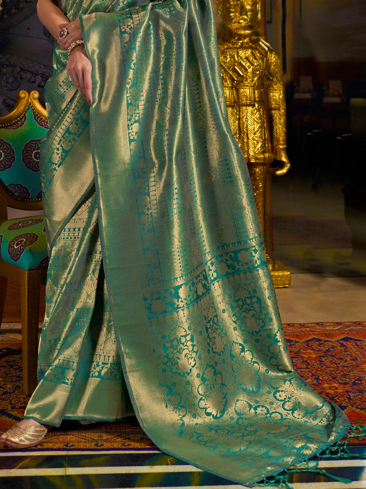 Green Kanjivaram Silk Saree with Woven Zari Work