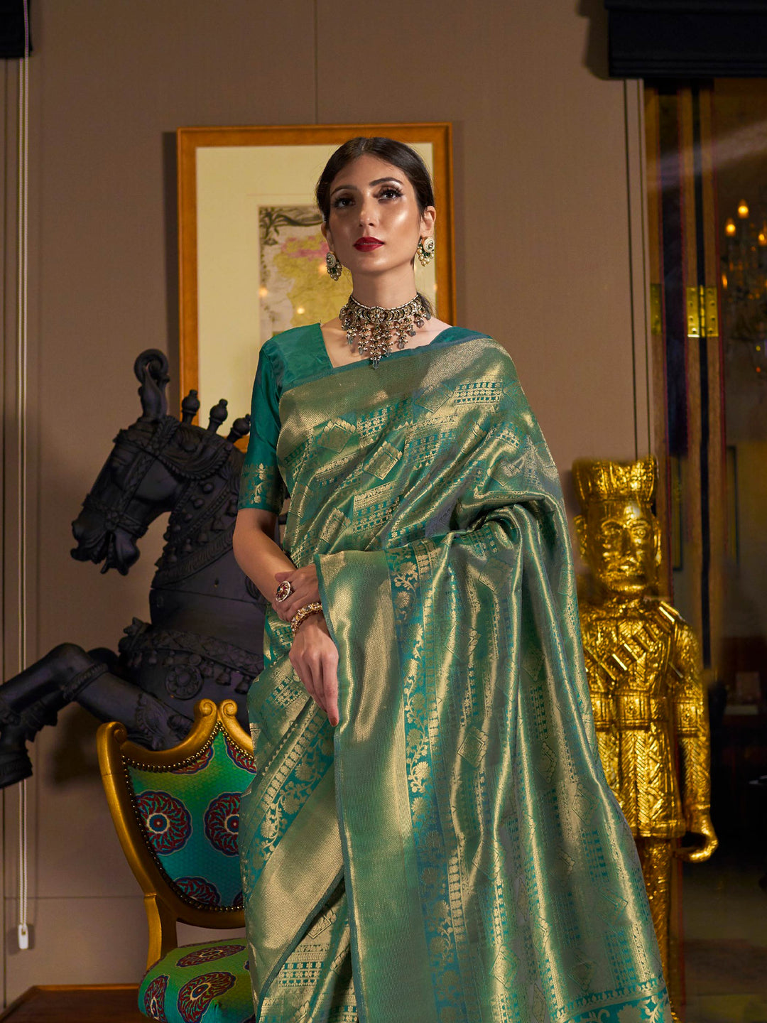 Green Kanjivaram Silk Saree with Woven Zari Work