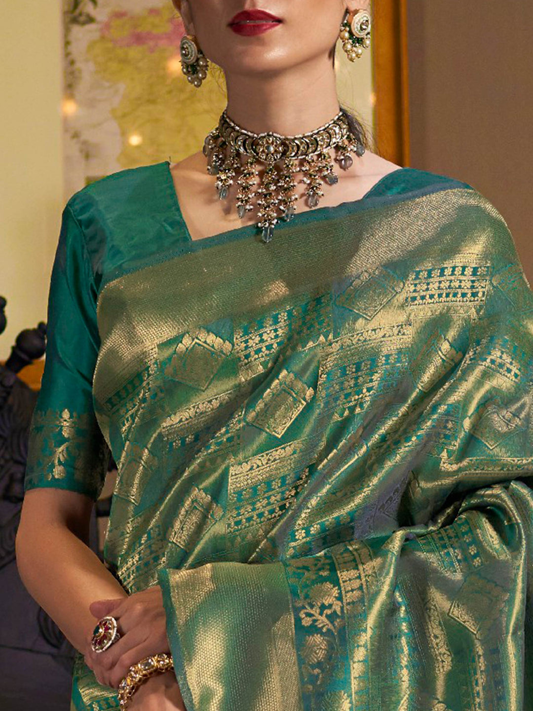 Green Kanjivaram Silk Saree with Woven Zari Work