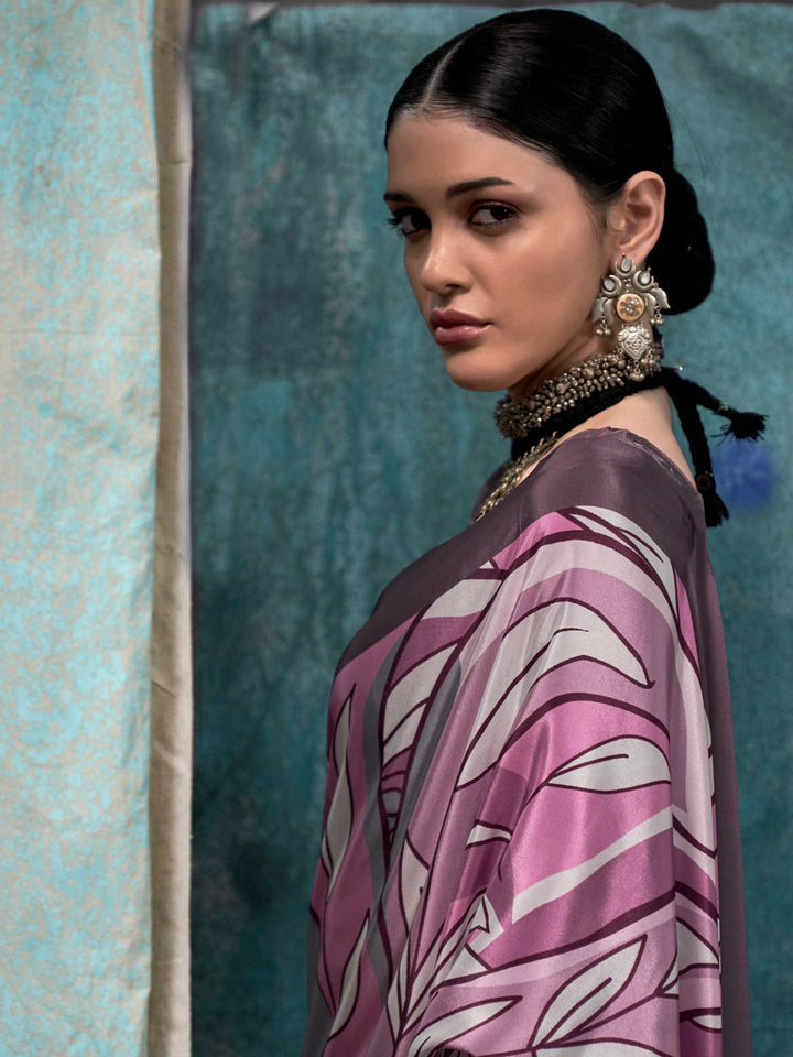 Elegant Lavender Crepe Silk Saree with Kalamkari Prints